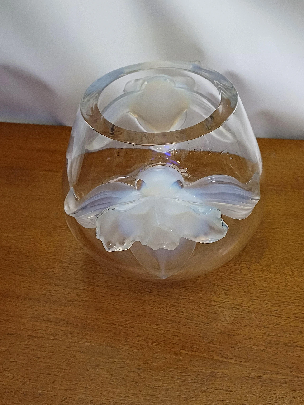 Transparent crystal Orchid vase by Lalique France, 1990s 4