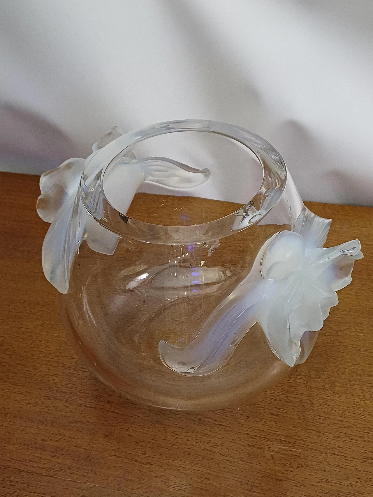 Transparent crystal Orchid vase by Lalique France, 1990s 5