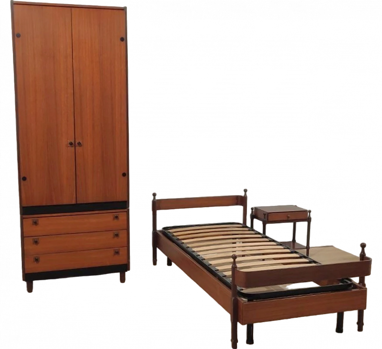 Letto con comodino e armadio in teak di F.lli Proserpio, anni '60 20