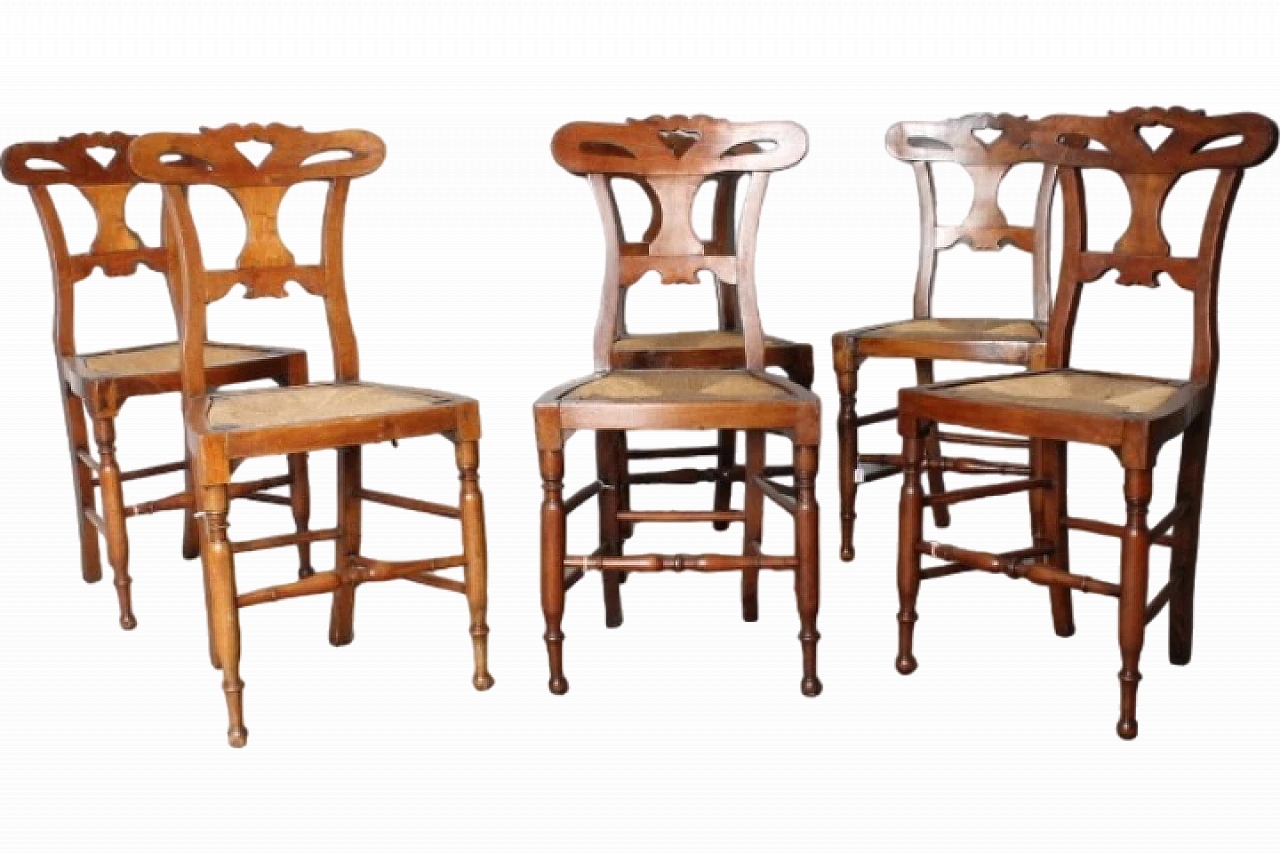 6 Solid walnut chairs, 19th century 13