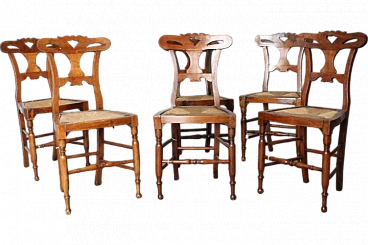 6 Solid walnut chairs, 19th century