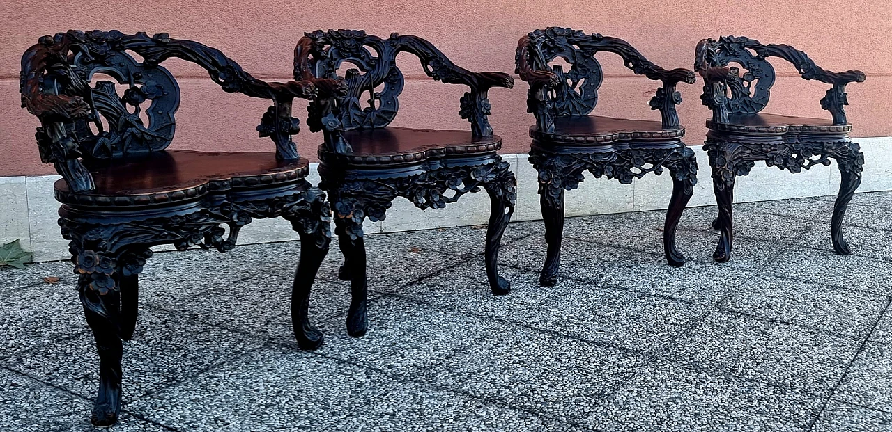 Four oriental 3-legged armchairs 1