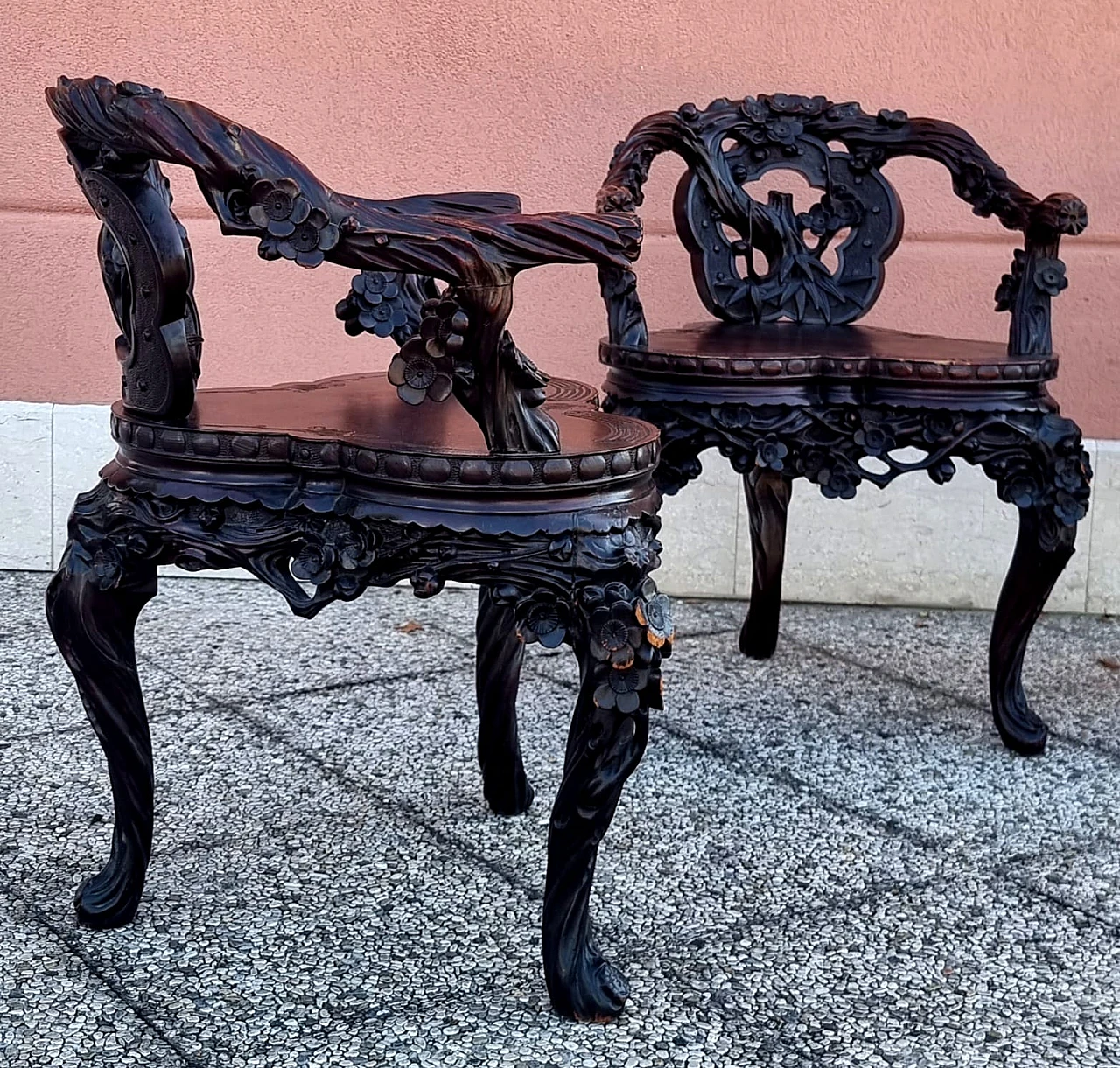 Four oriental 3-legged armchairs 4