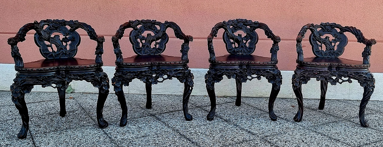 Four oriental 3-legged armchairs 7