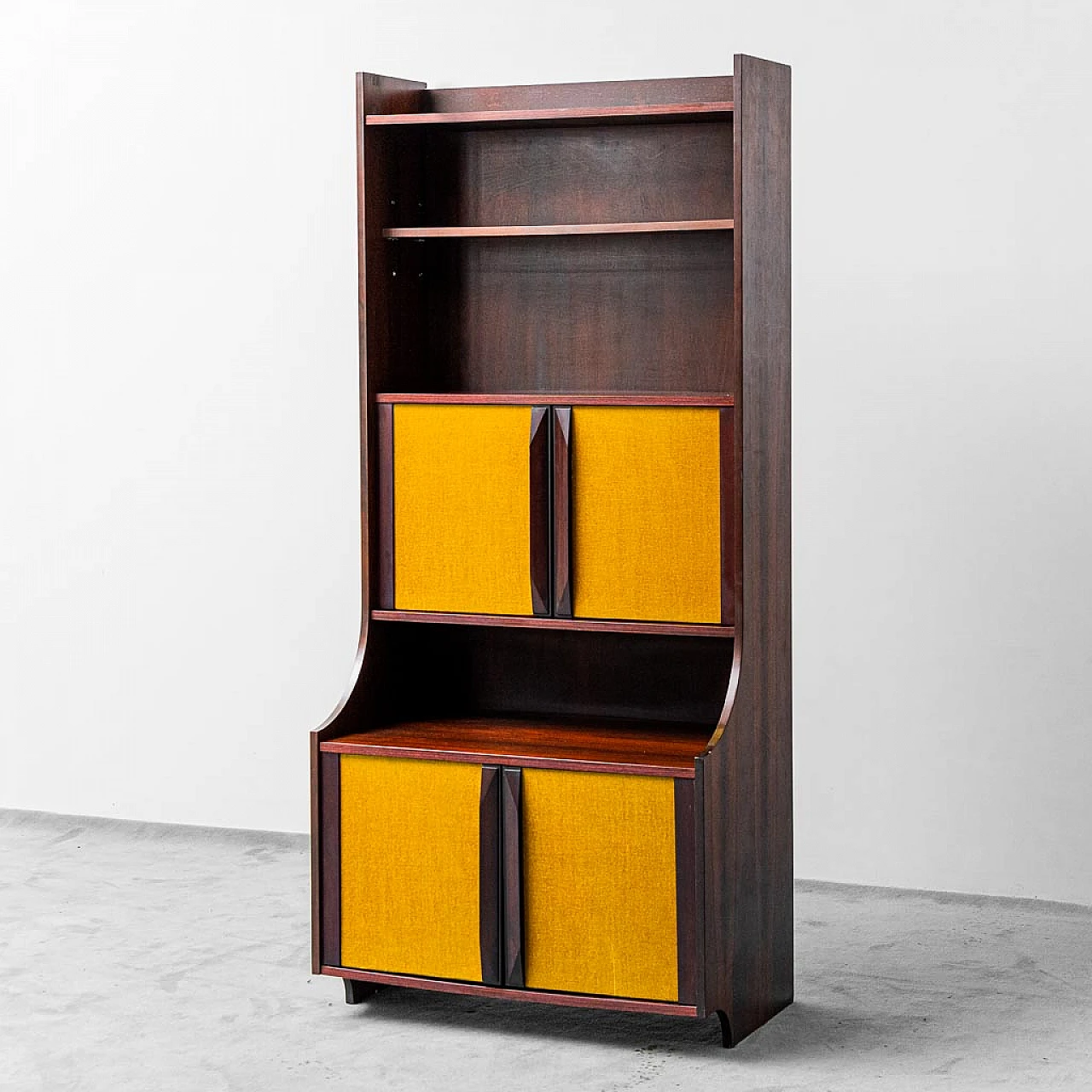 Bookcase cabinet in wood and fabric, 1960s 1