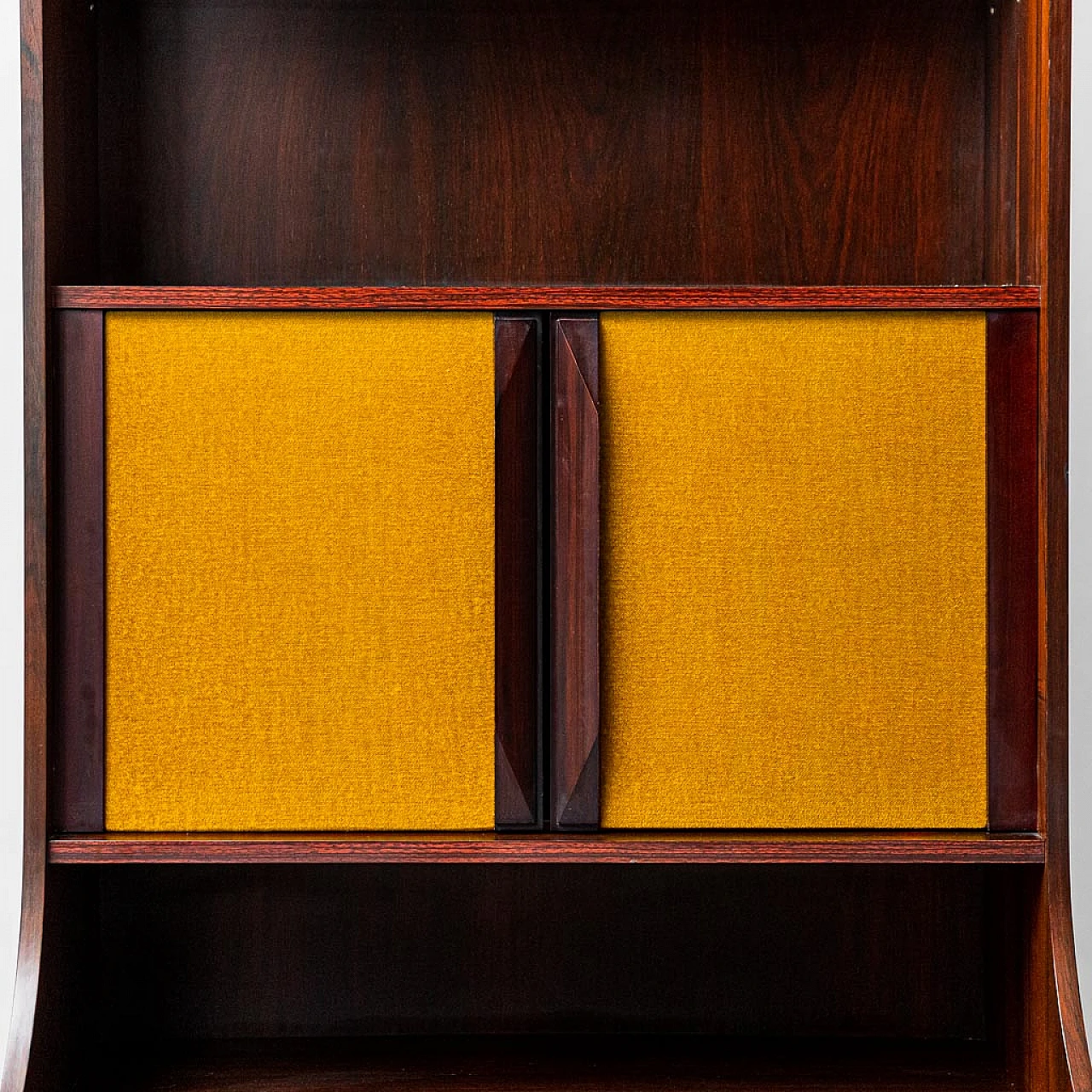 Bookcase cabinet in wood and fabric, 1960s 2