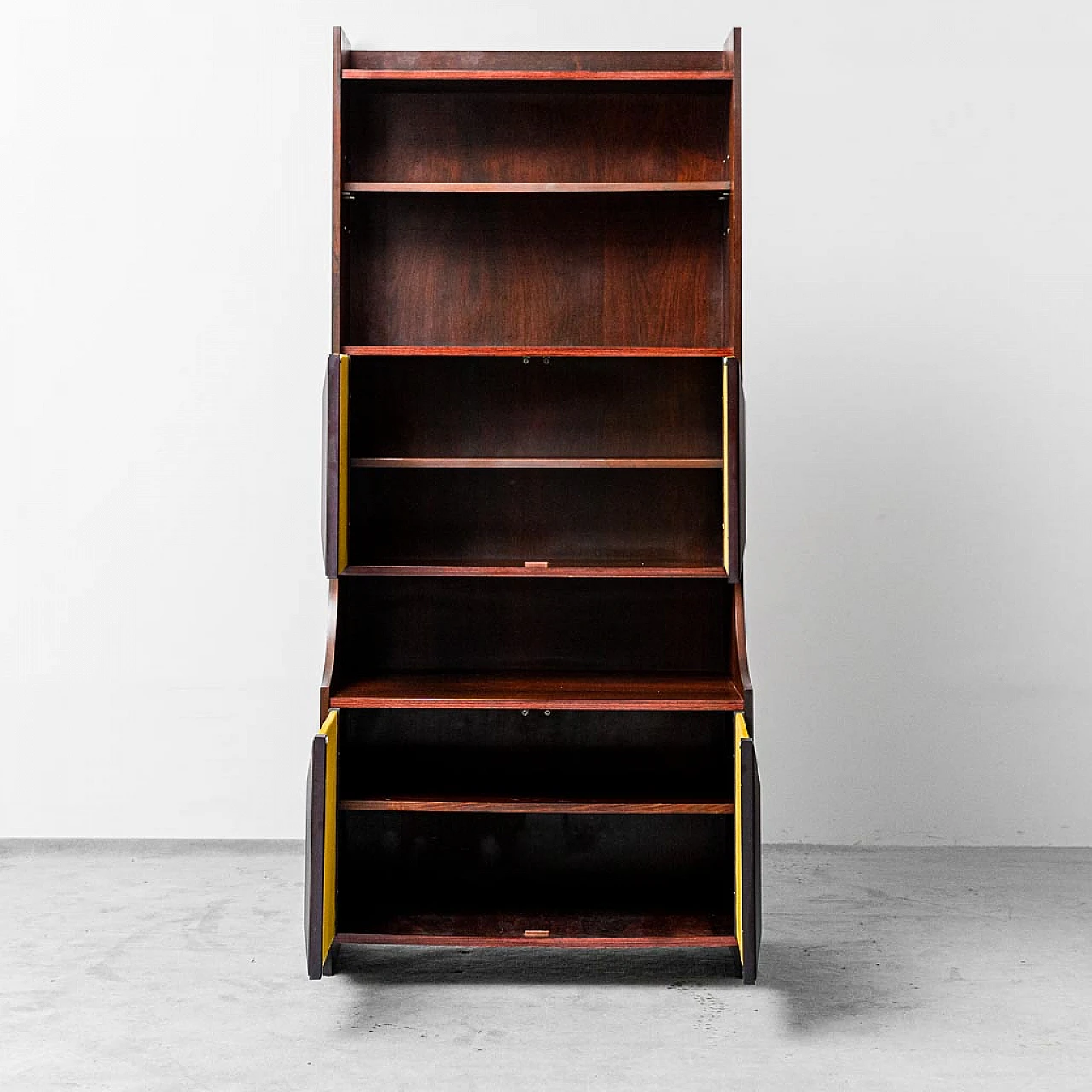 Bookcase cabinet in wood and fabric, 1960s 5