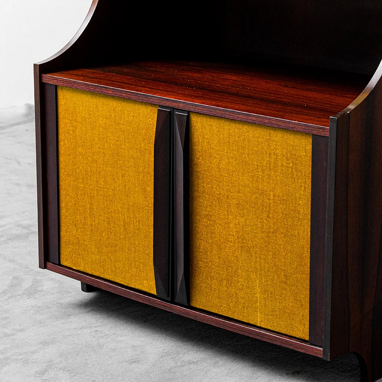 Bookcase cabinet in wood and fabric, 1960s 8