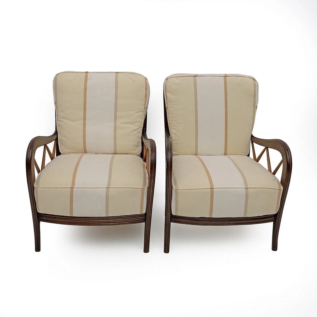 Pair of Paolo Buffa Mid-Century Modern Italian Walnut Armchairs, 1950s 2