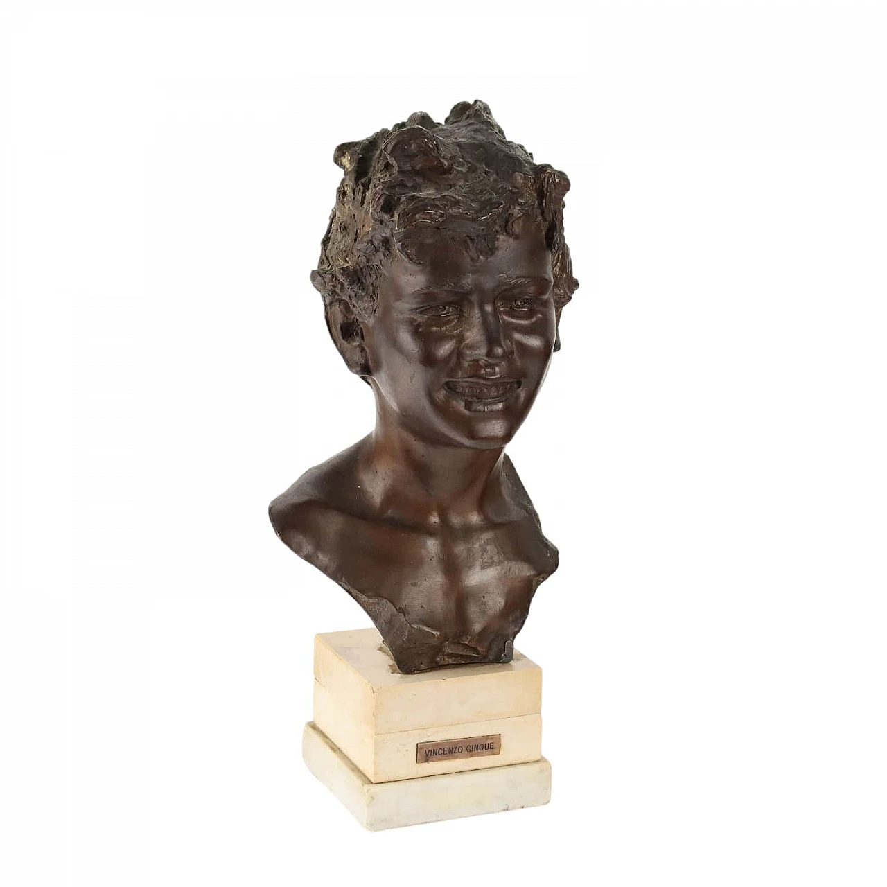 Vincenzo Cinque, Bust of a boy, bronze and marble sculpture 1