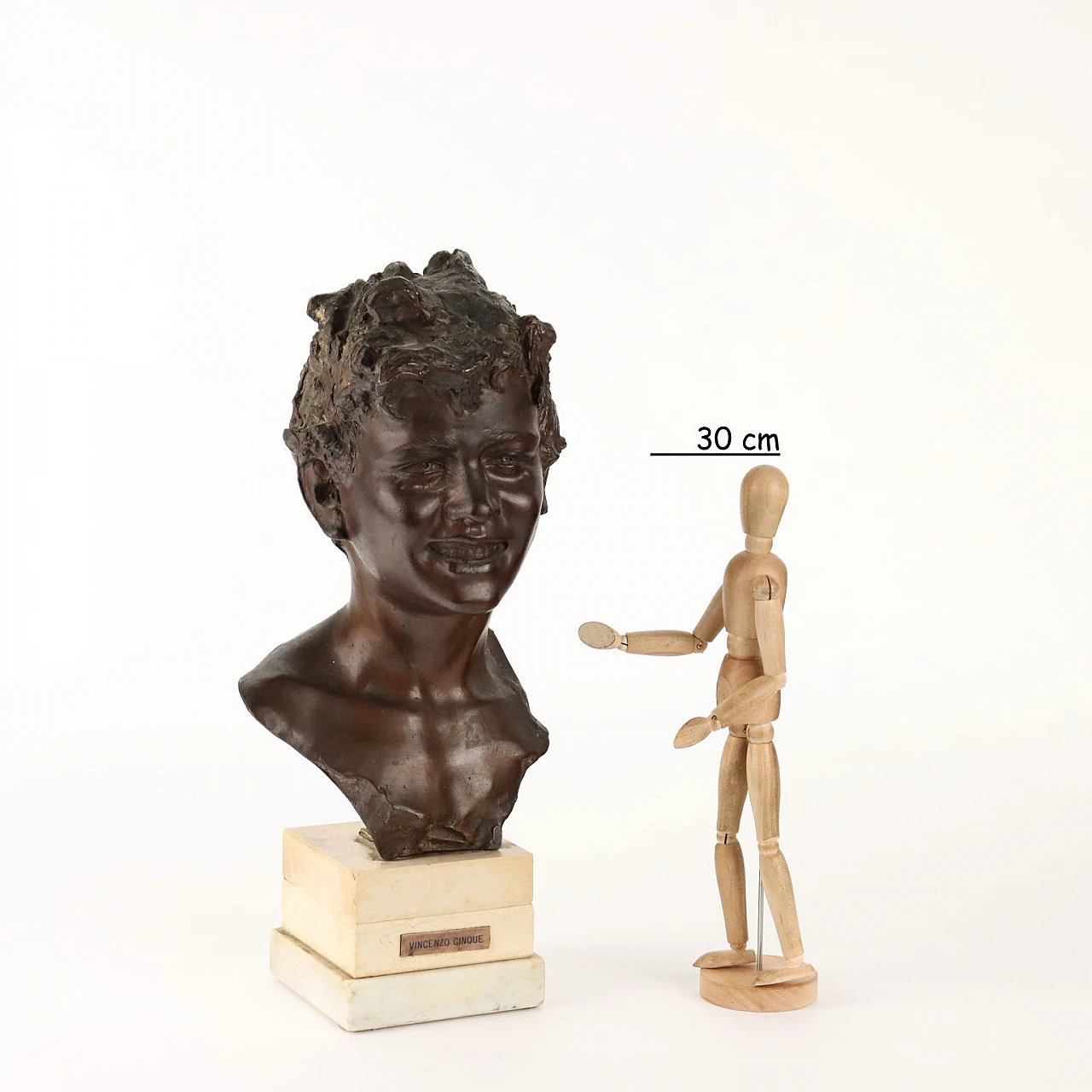 Vincenzo Cinque, Busto di ragazzo, scultura in bronzo e marmo 2