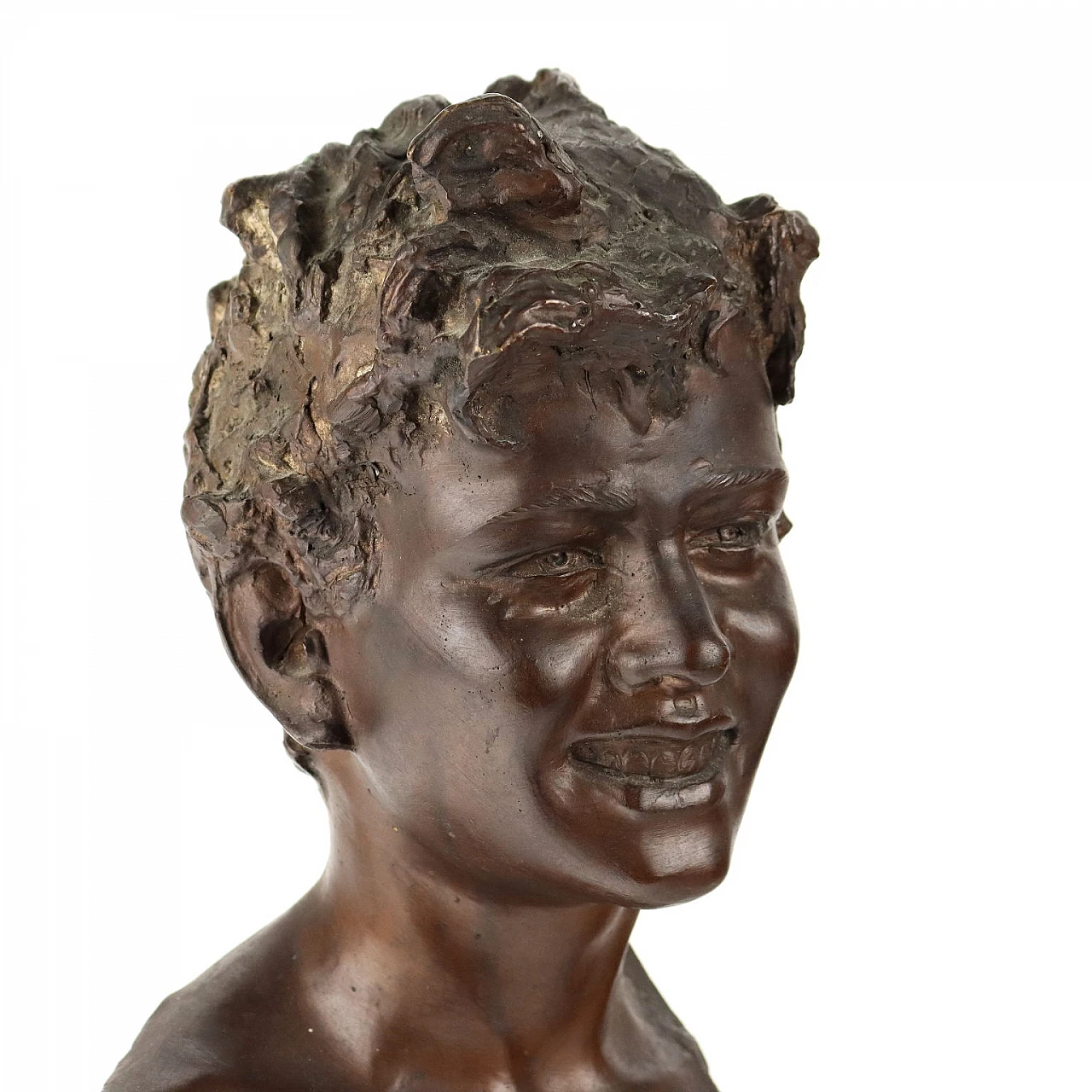 Vincenzo Cinque, Bust of a boy, bronze and marble sculpture 3