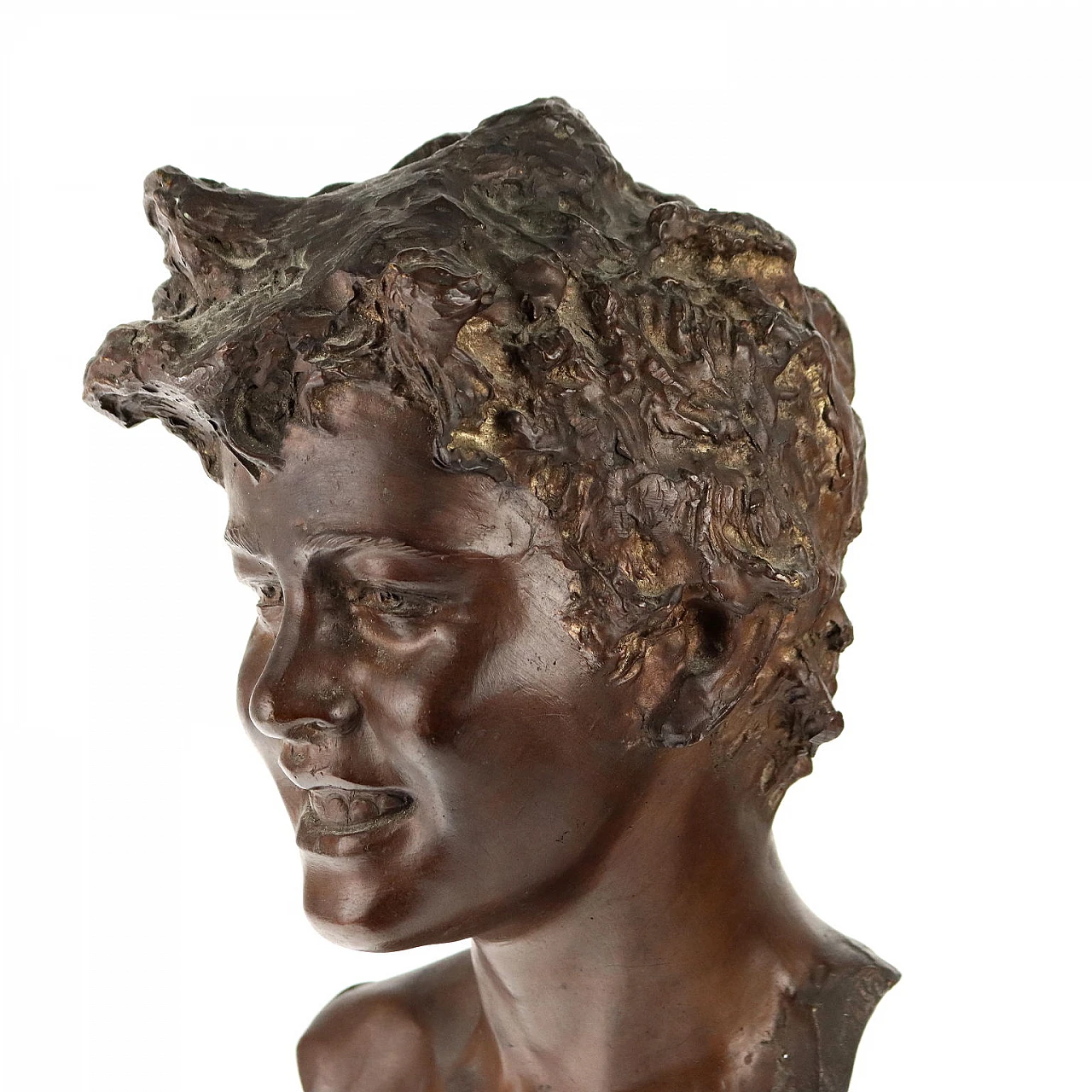 Vincenzo Cinque, Bust of a boy, bronze and marble sculpture 4