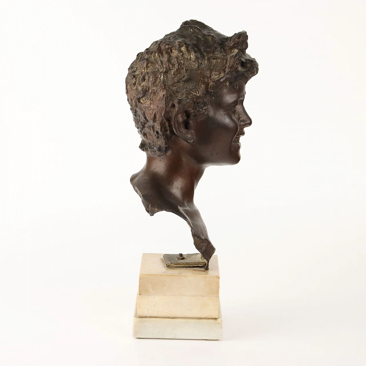 Vincenzo Cinque, Bust of a boy, bronze and marble sculpture 6