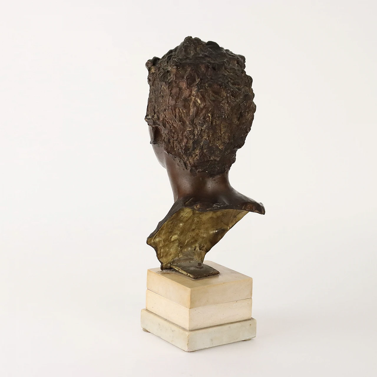 Vincenzo Cinque, Bust of a boy, bronze and marble sculpture 7