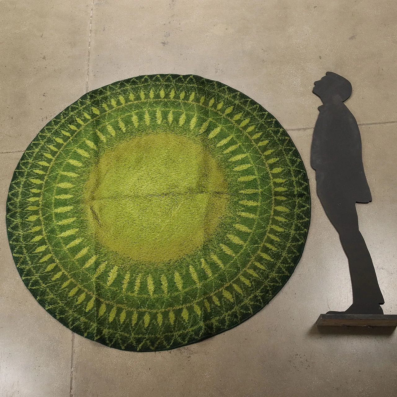 Green wool cotton round rug 2