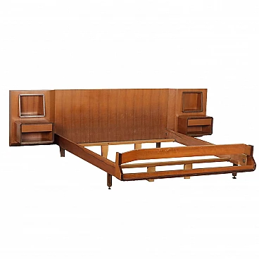 Mahogany veneered double bed with hanging nightstands, 1960s