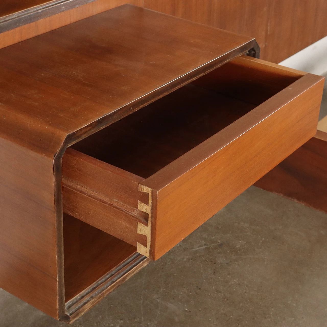 Mahogany veneered double bed with hanging nightstands, 1960s 4