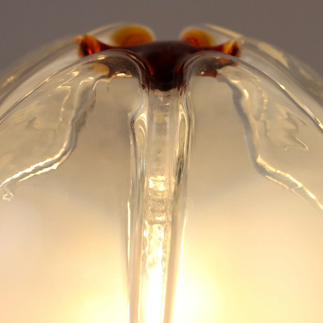 Pair of table lamps in chromed metal and blown glass, 1970s 5