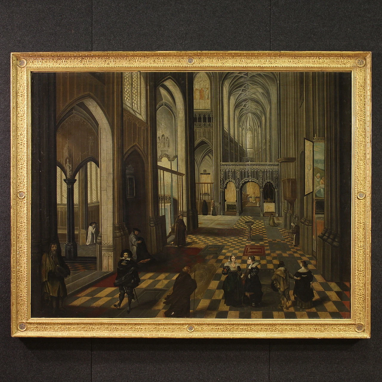 Interior of the Antwerp Cathedral, painted by the Flemish school of the 17th century 1