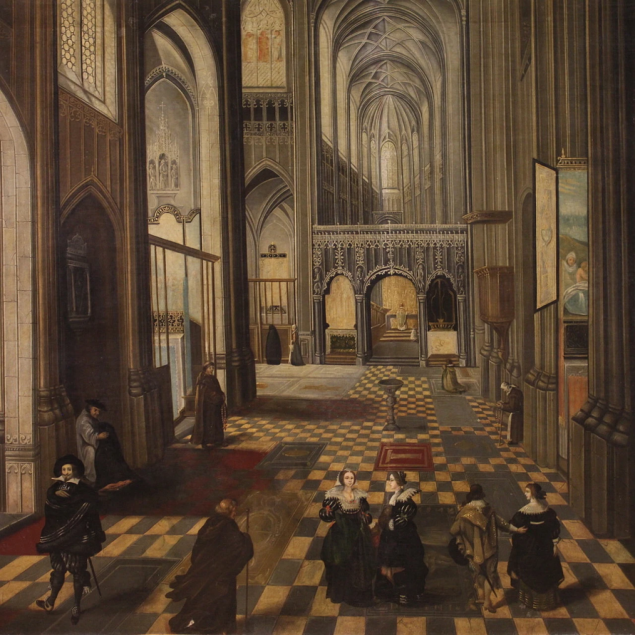 Interior of the Antwerp Cathedral, painted by the Flemish school of the 17th century 3