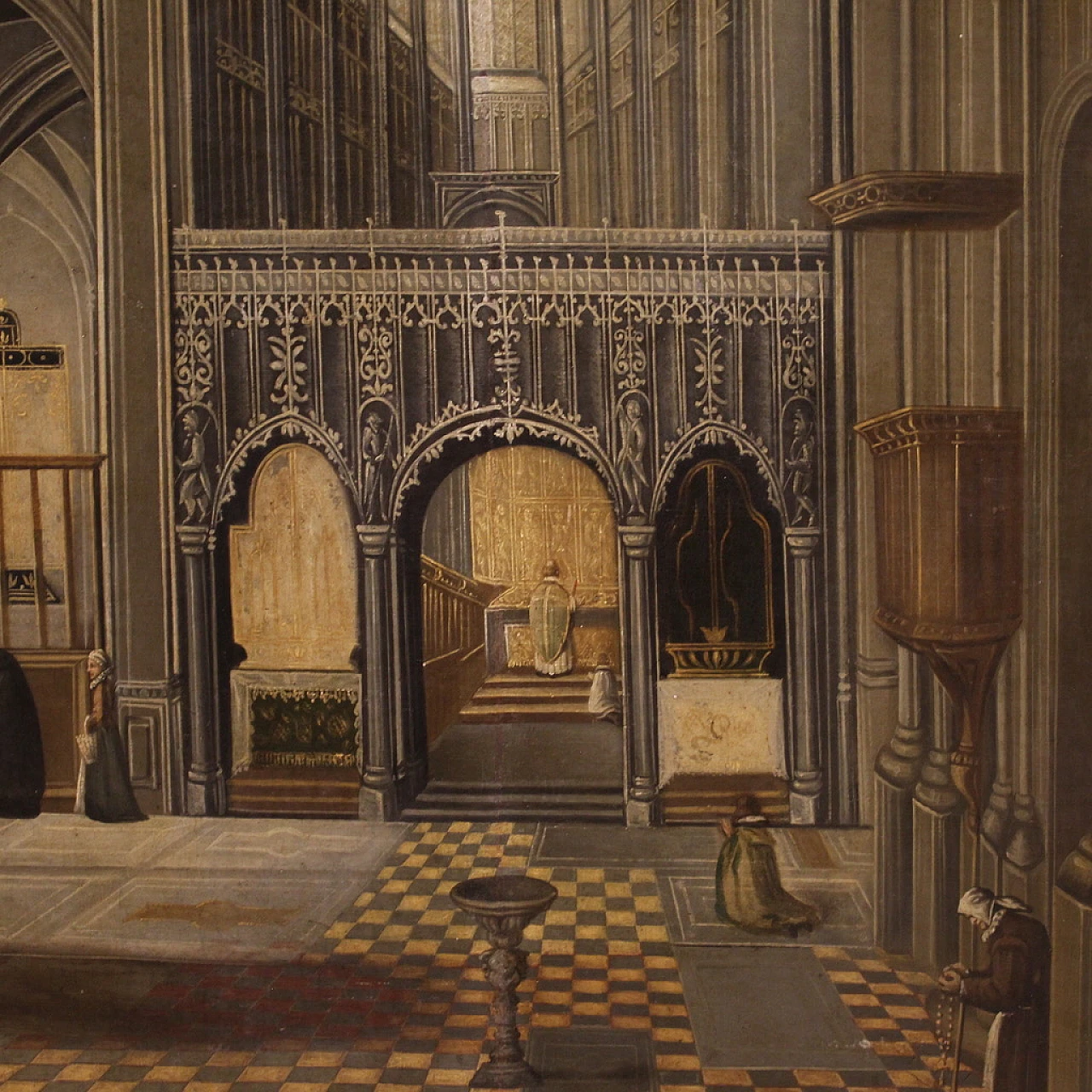 Interior of the Antwerp Cathedral, painted by the Flemish school of the 17th century 8