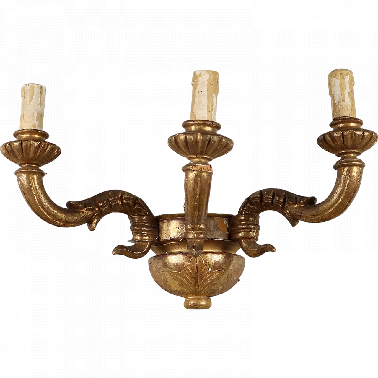 Three-light wall sconce in carved and gilded beech, early 20th century 8