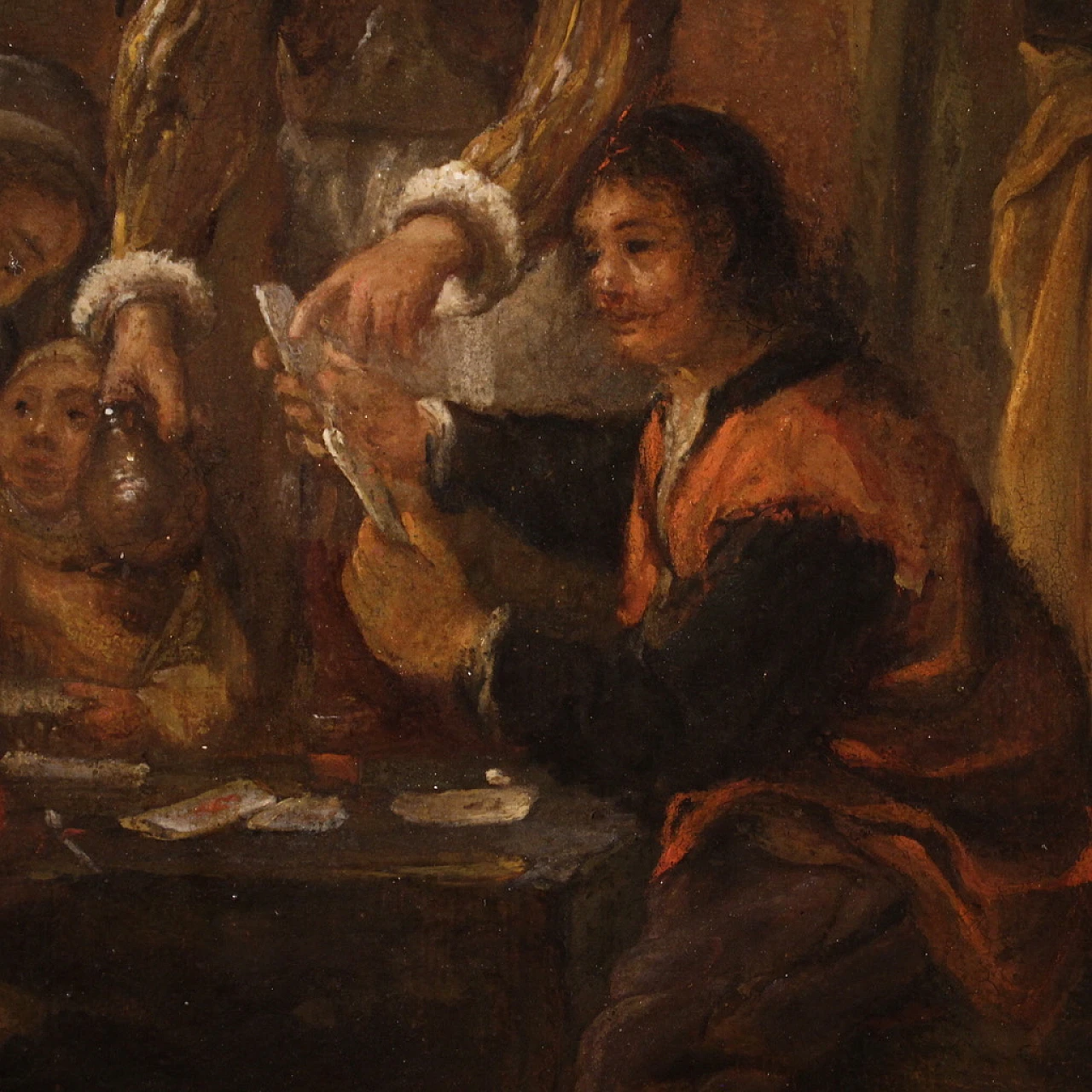 Flemish panel painting from the 18th century, card players 8