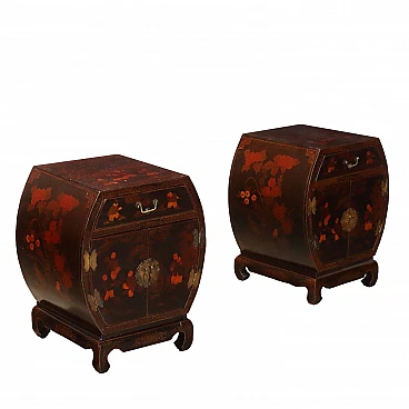 Coppia di Comodini in stile Chinoiserie in legno dipinto e laccato