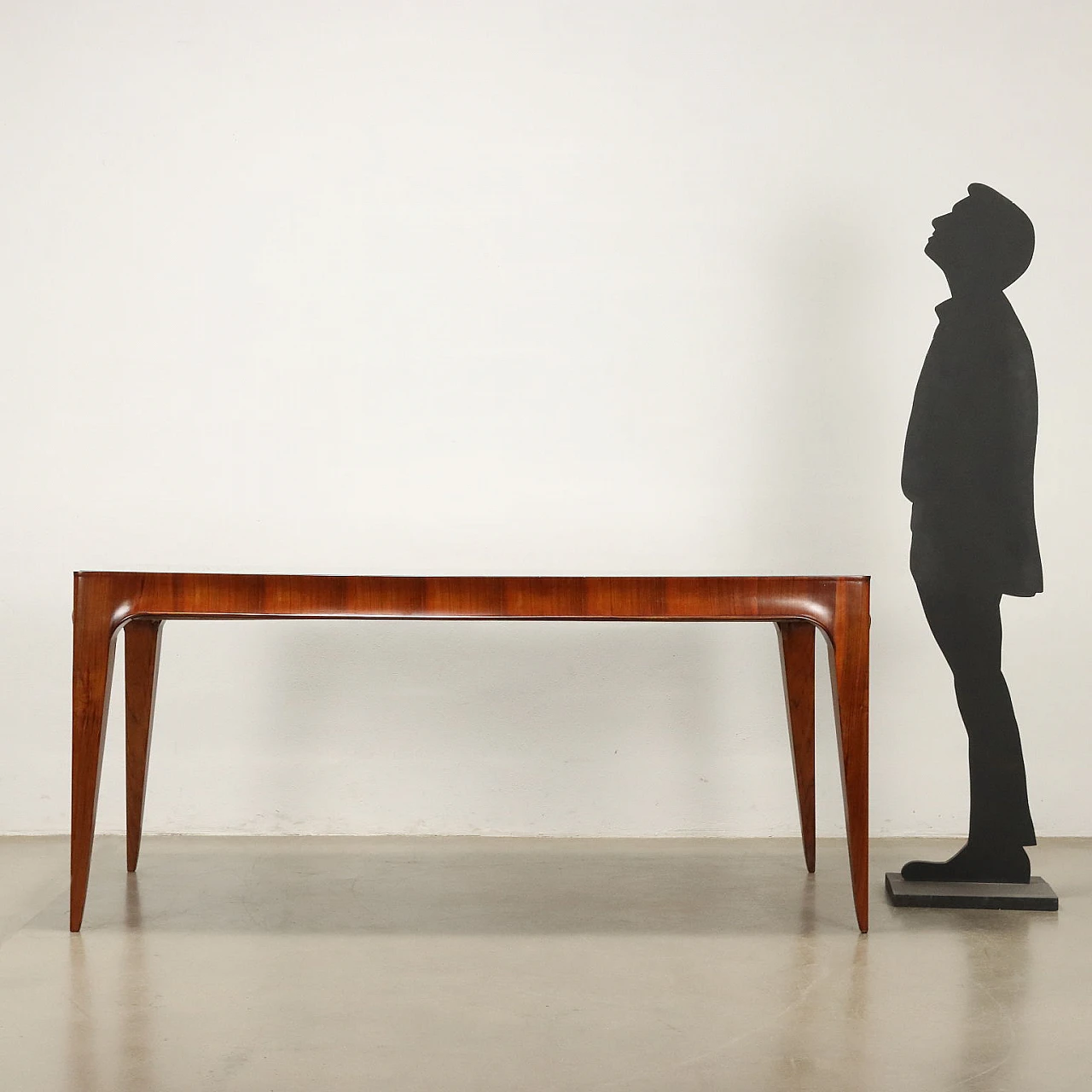 Walnut veneer dining table with retro-treated glass top, 1950s 2