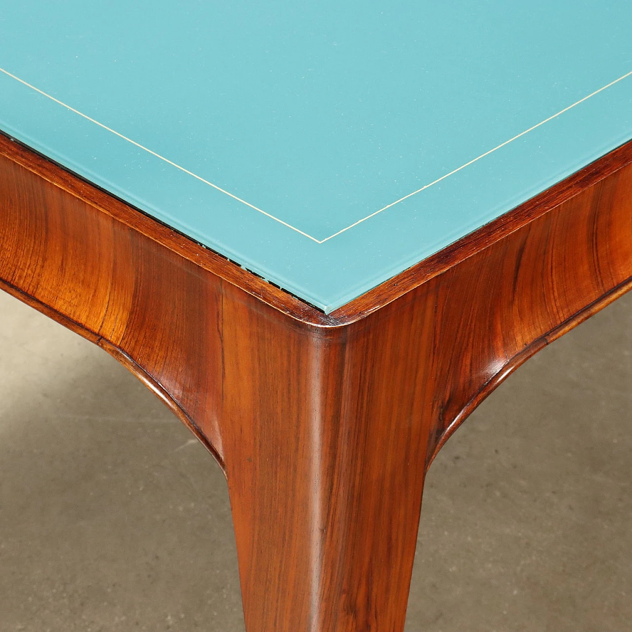 Walnut veneer dining table with retro-treated glass top, 1950s 3