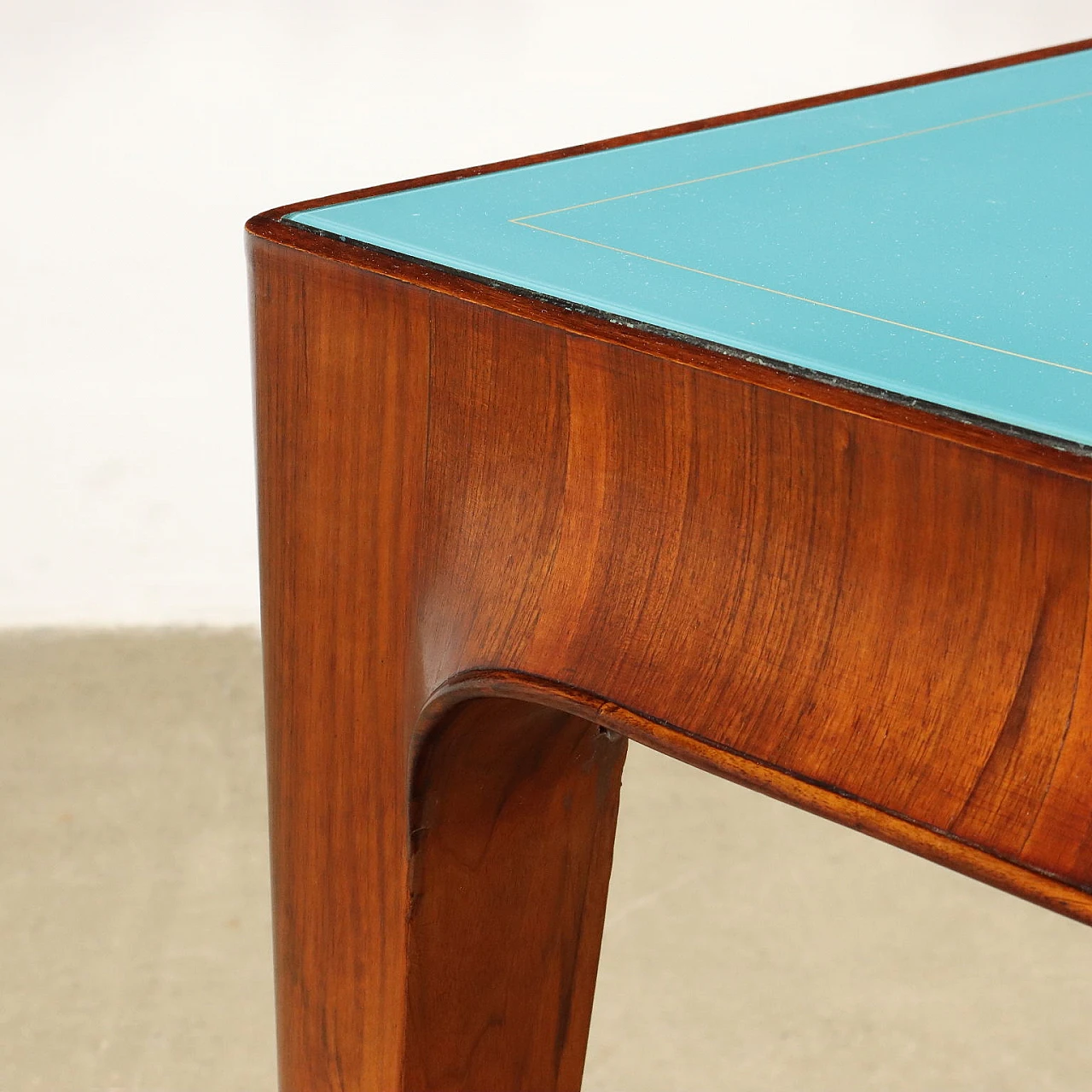 Walnut veneer dining table with retro-treated glass top, 1950s 4