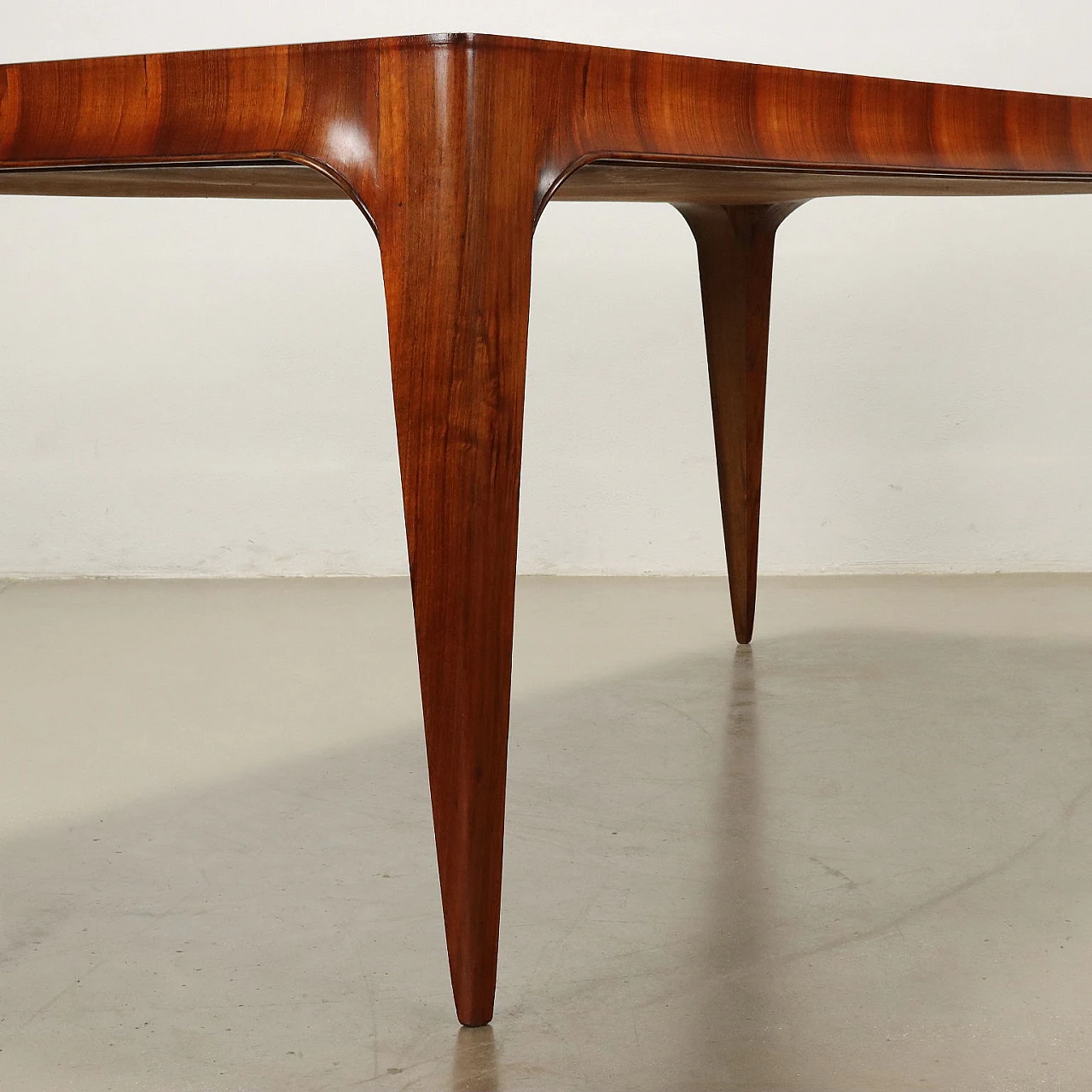 Walnut veneer dining table with retro-treated glass top, 1950s 7