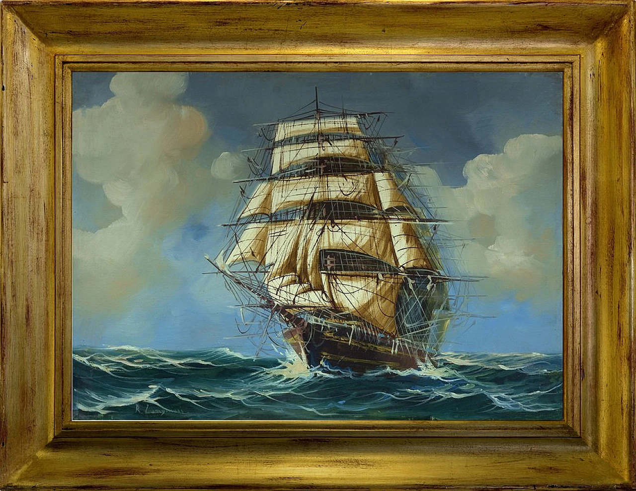 Renato Longanesi, Veliero, oil on canvas, framed, 1990s 1