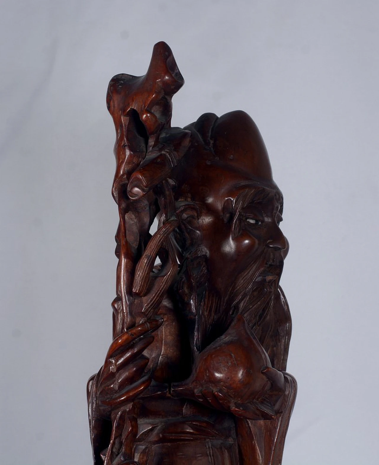 Cherry wood sculpture by Shou Lao Shou Xing, 1960s 6