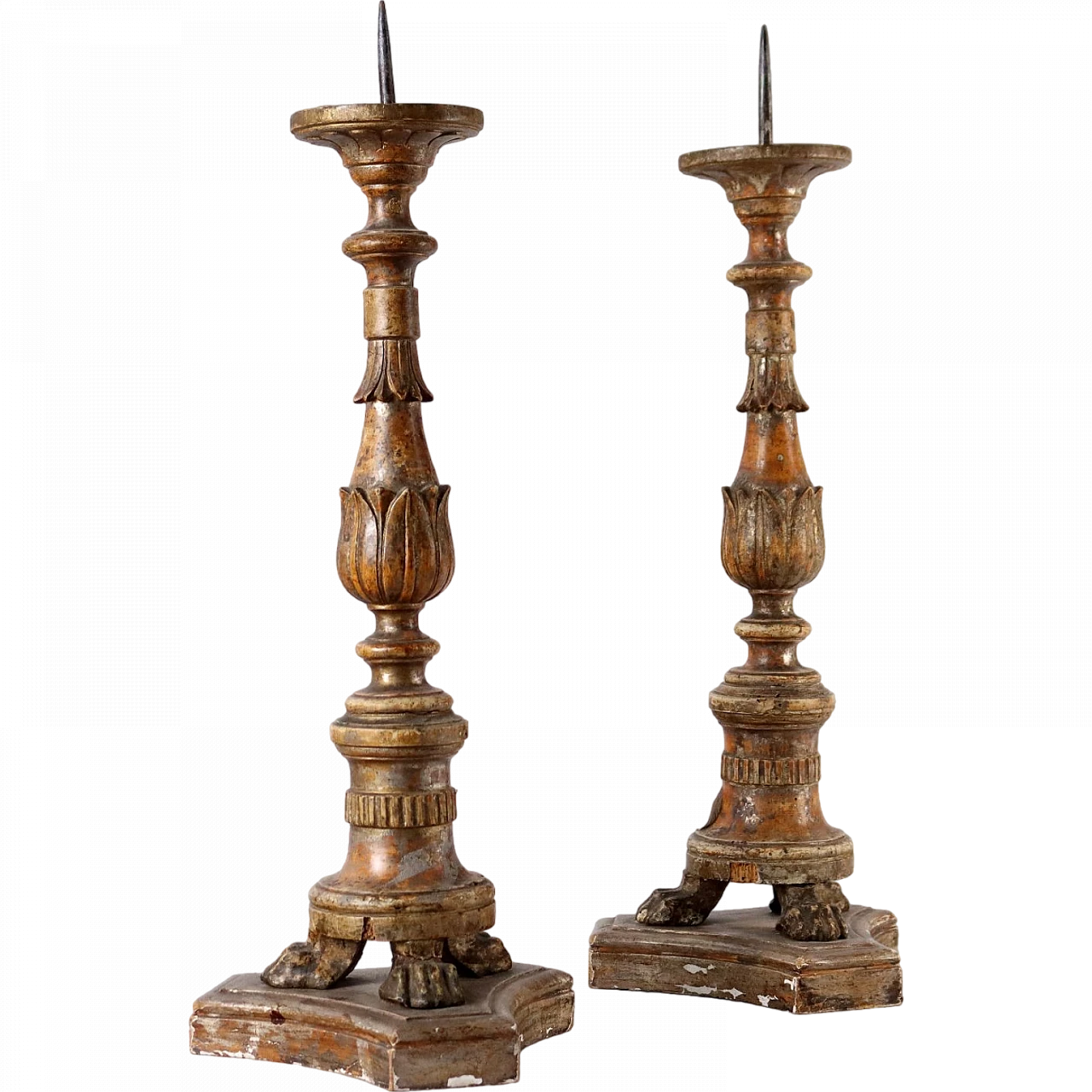 Pair of Empire carved wooden table candlesticks, early 19th century 8