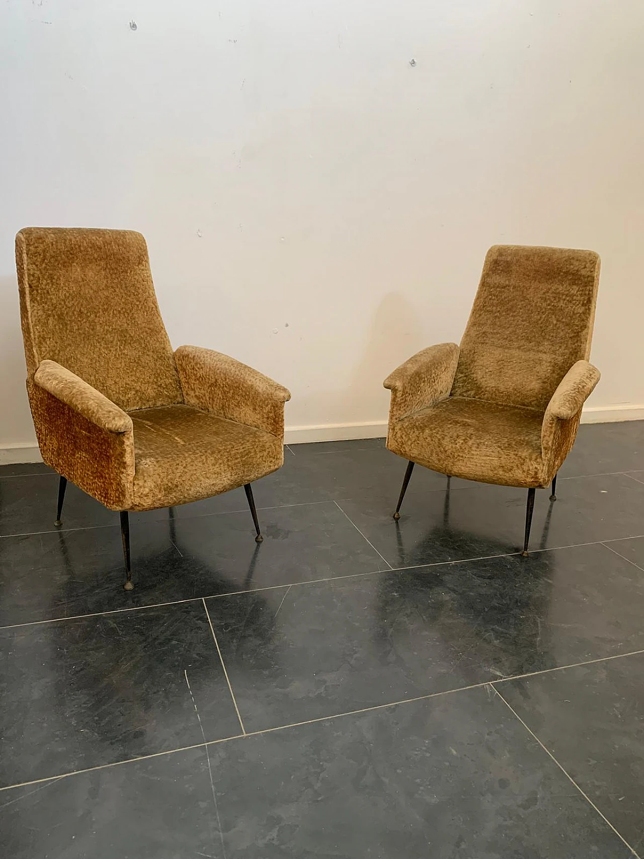 Pair armchairs with metal legs, 50s 1