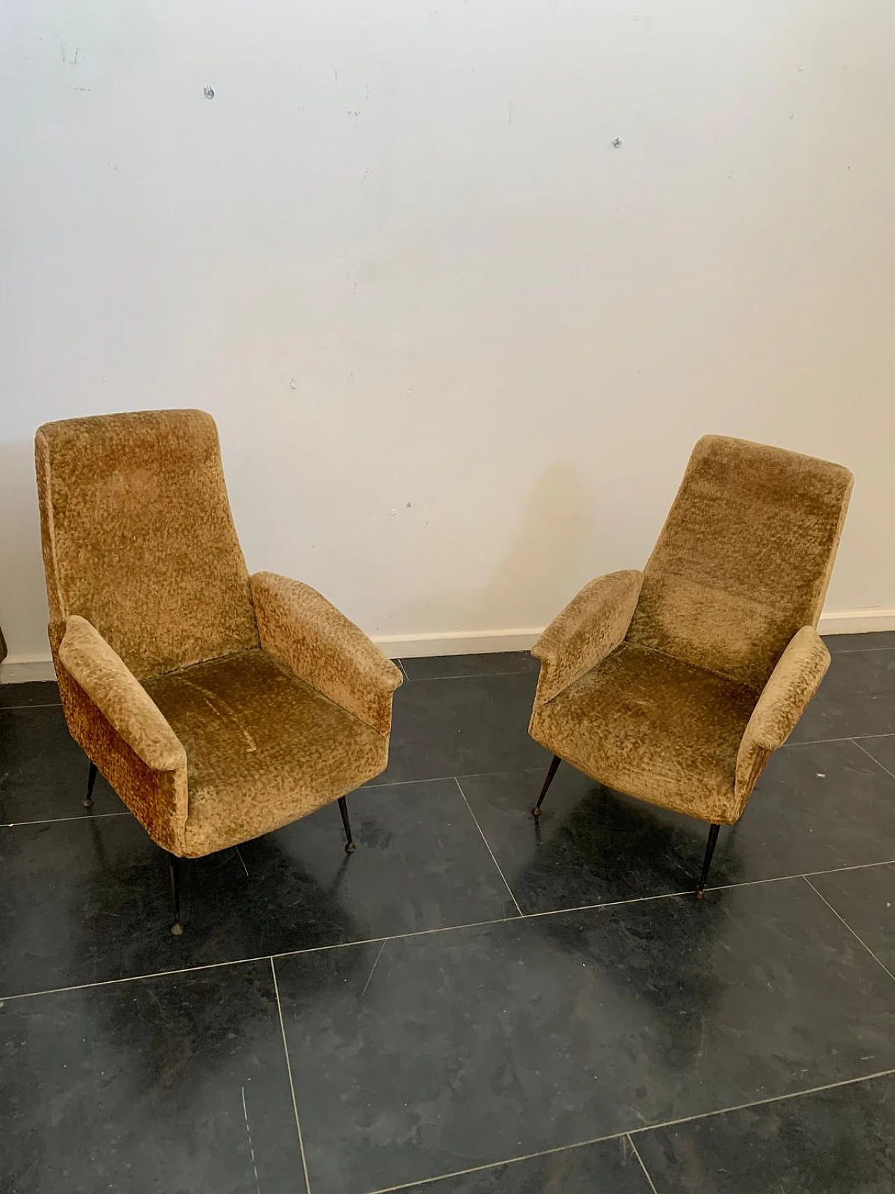 Pair armchairs with metal legs, 50s 2