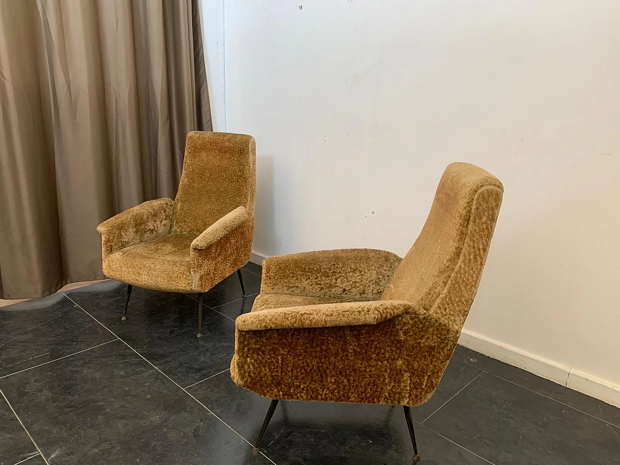 Pair armchairs with metal legs, 50s 3