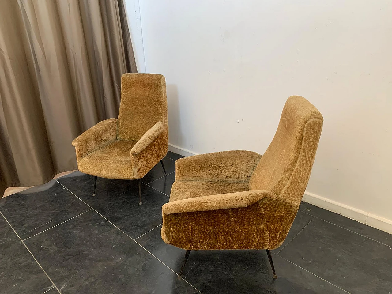 Pair armchairs with metal legs, 50s 4