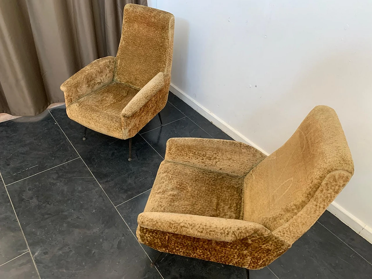 Pair armchairs with metal legs, 50s 5