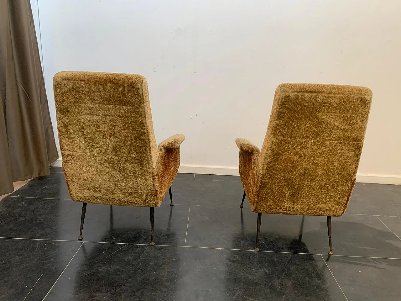 Pair armchairs with metal legs, 50s 6