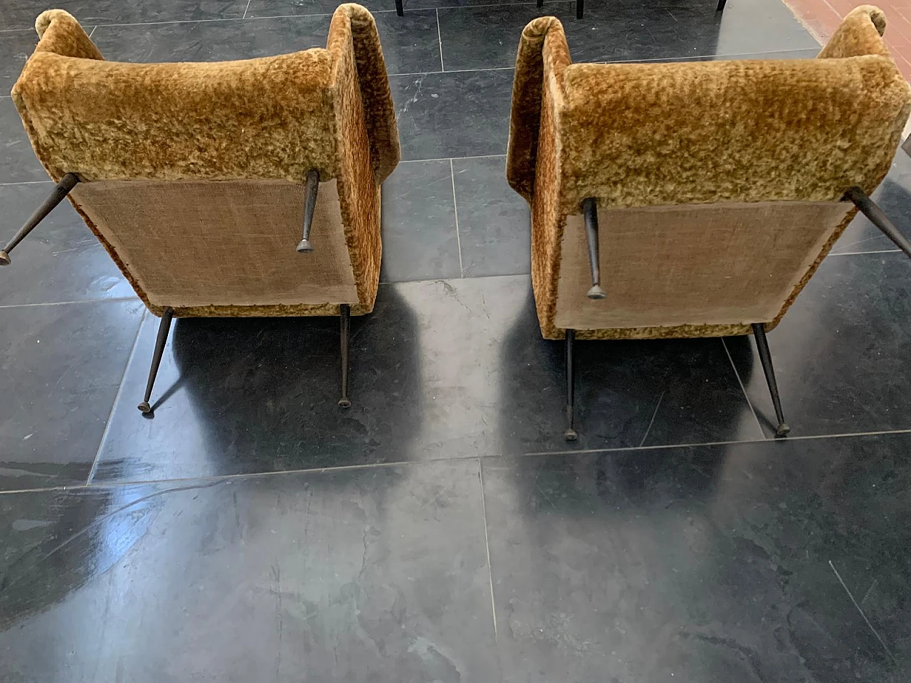 Pair armchairs with metal legs, 50s 7