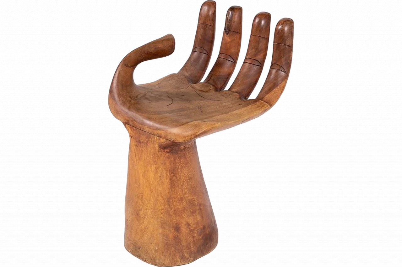 Sedia a forma di mano in legno intagliato, anni '80 11