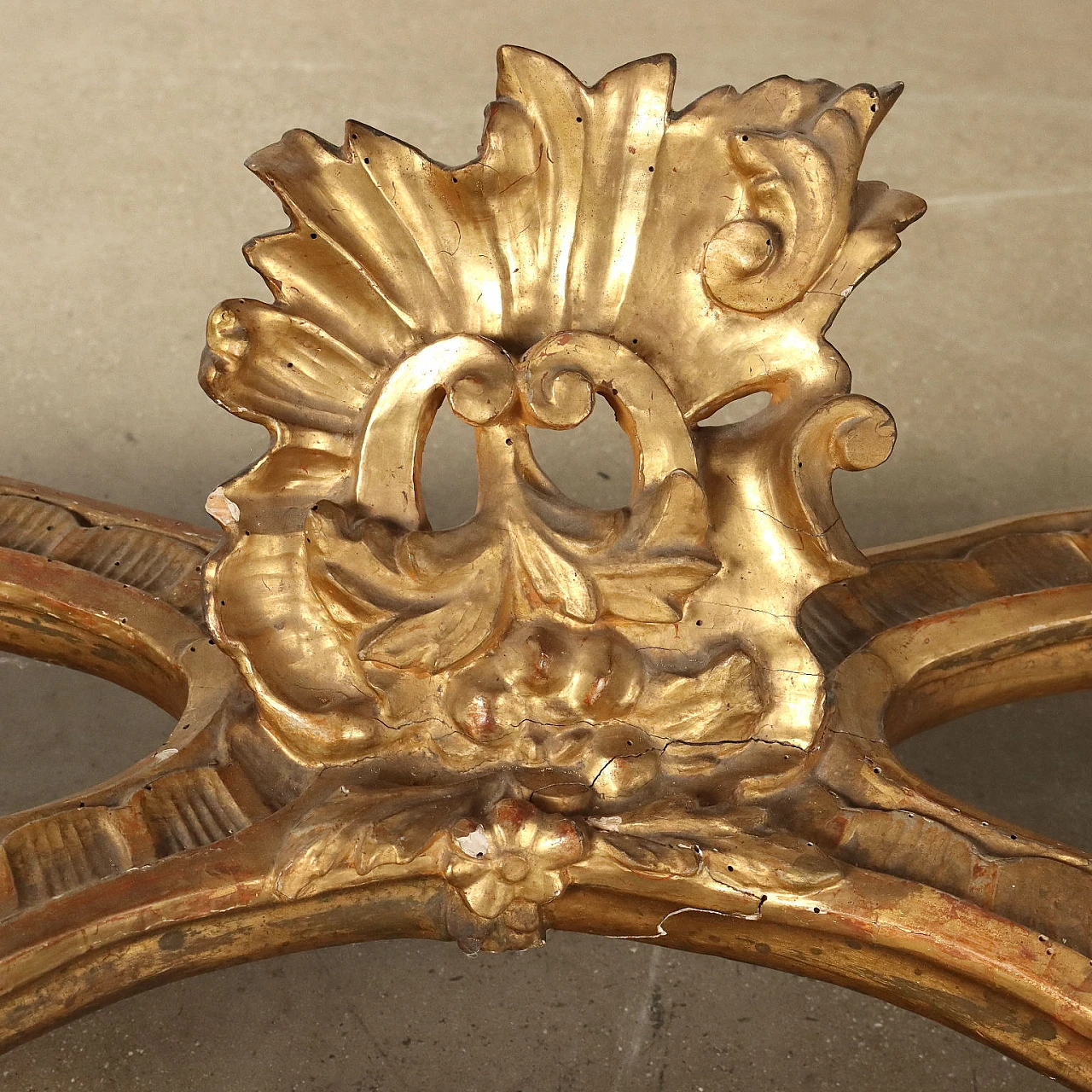 Eclectic gilded linden console table with marble top, 19th century 6