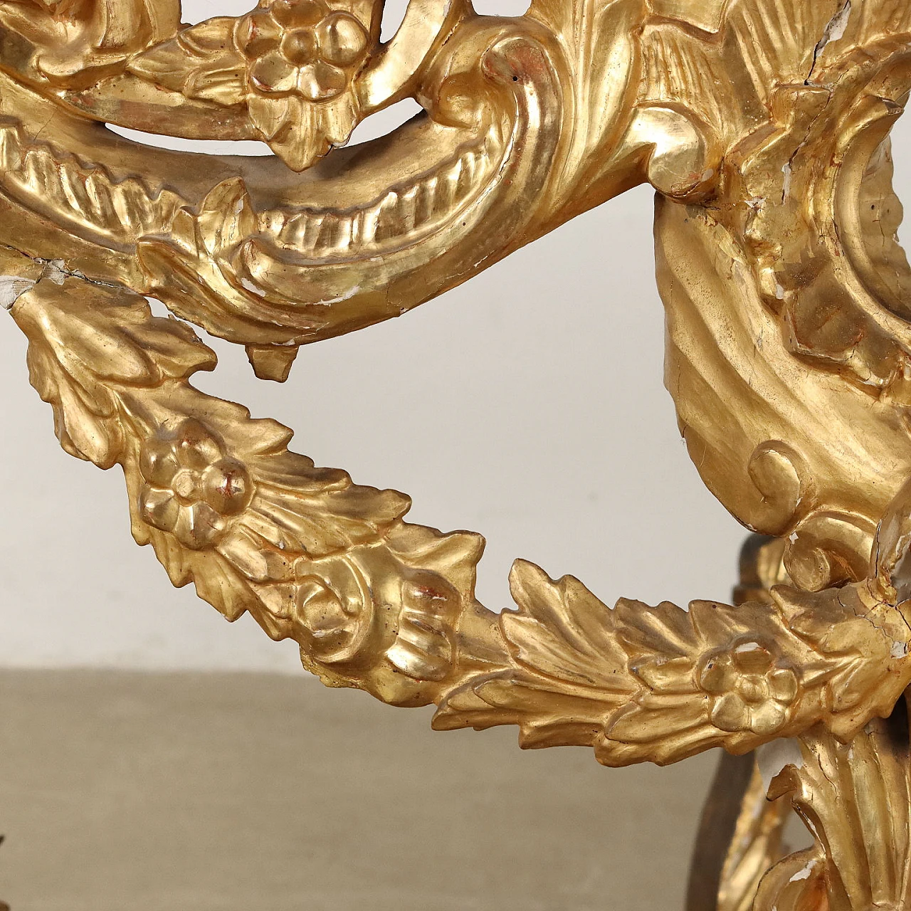 Eclectic gilded linden console table with marble top, 19th century 7