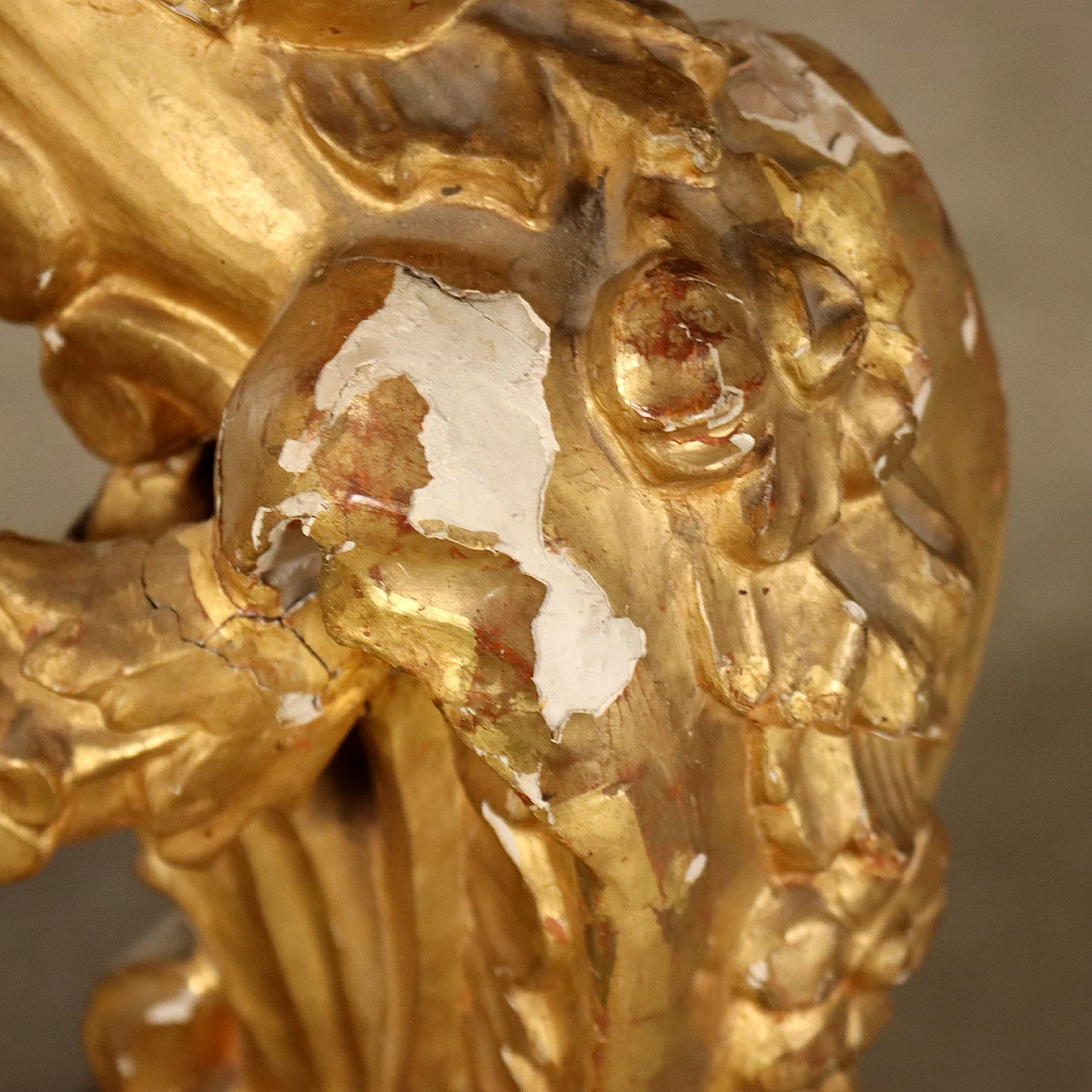 Eclectic gilded linden console table with marble top, 19th century 10