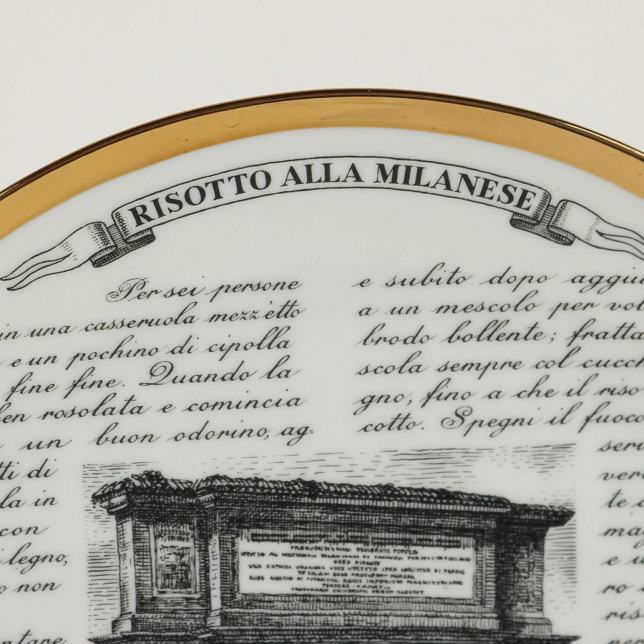 Piatto Specialità Milanesi in porcellana di Piero Fornasetti, anni '60 3