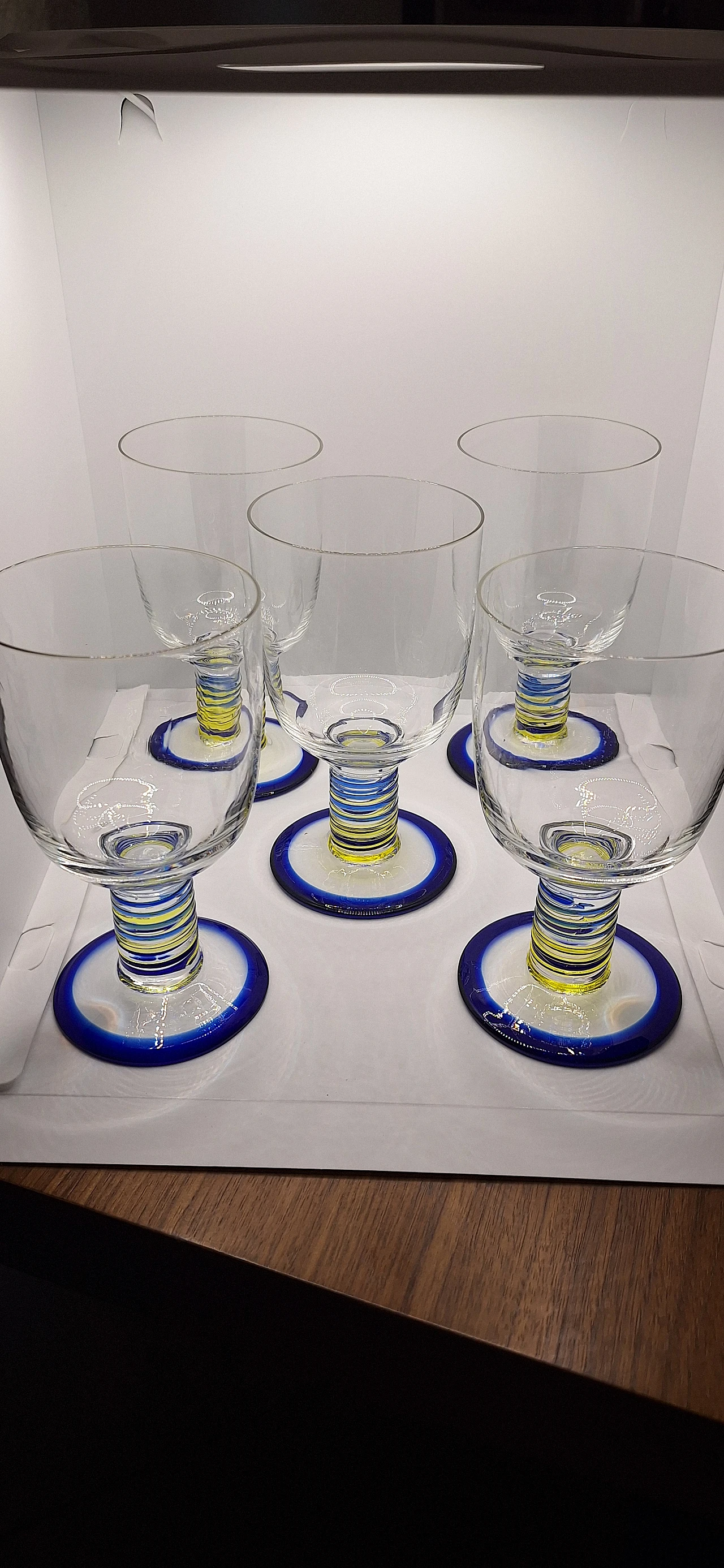 Murano glass glasses blue and yellow, 70s 1