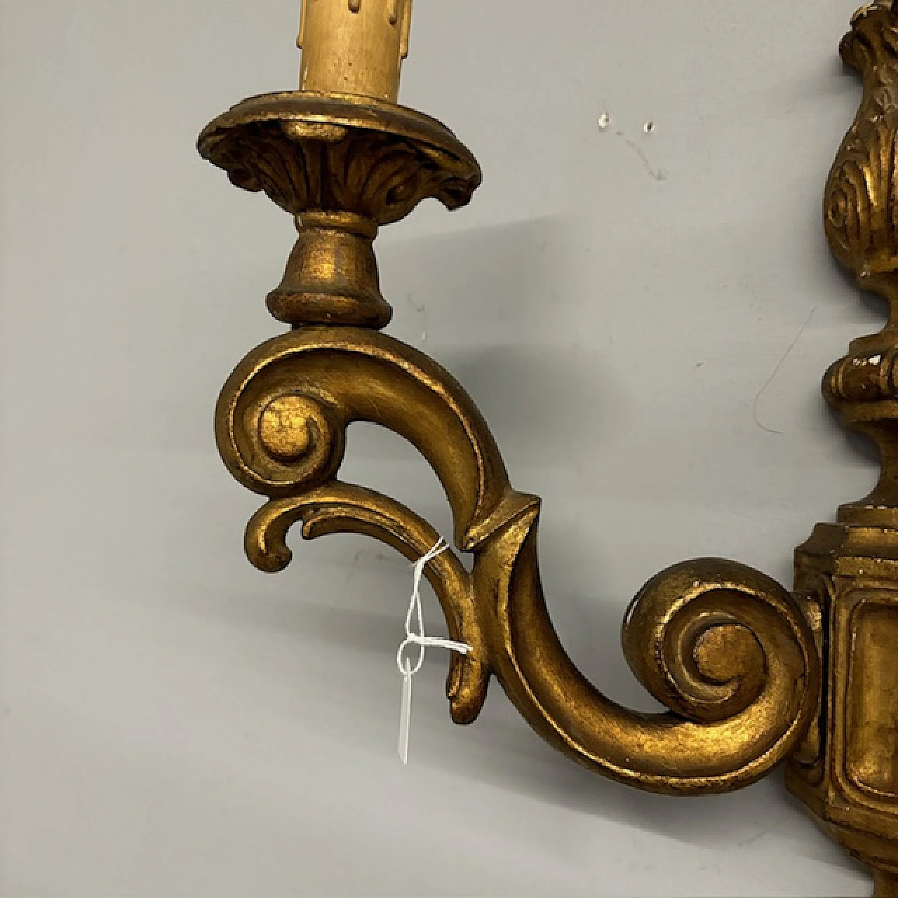 Pair of gilded wall sconces Louis Philippe carved wood, 19th century 6